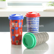 16oz ceramic double wall mug with silicone lid